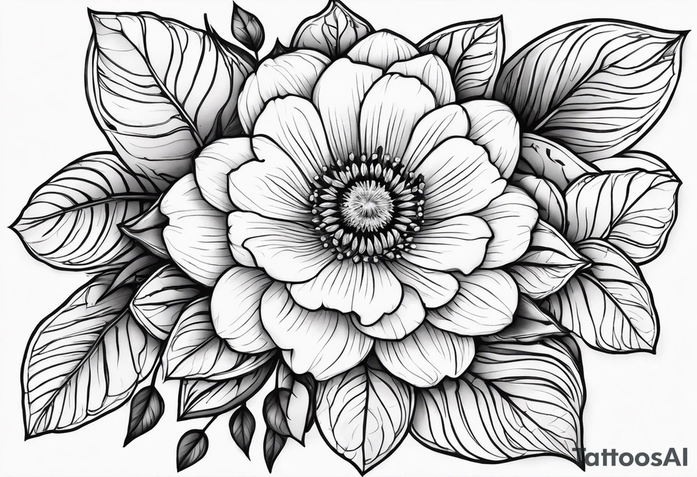 January birth flower, May birth flower, June birth flower x 2, July birth flower, August birth flower, September birth flower, October birth flower, December birth flower with some leaves starting on top frontal thigh ended at ankle / calf tattoo idea