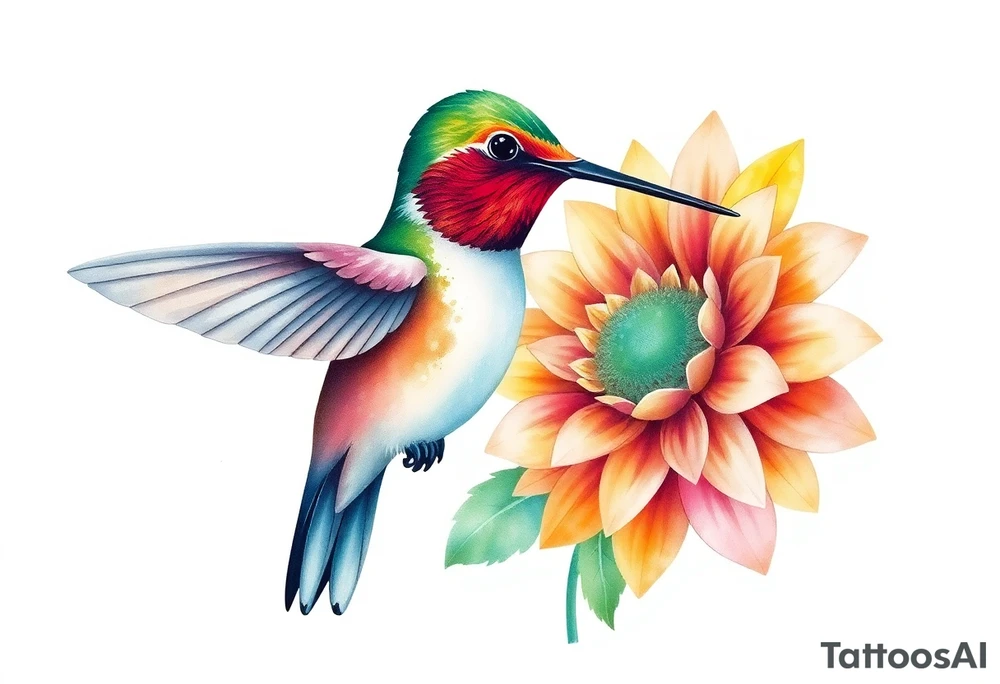 Hummingbird near a sunflower tattoo idea