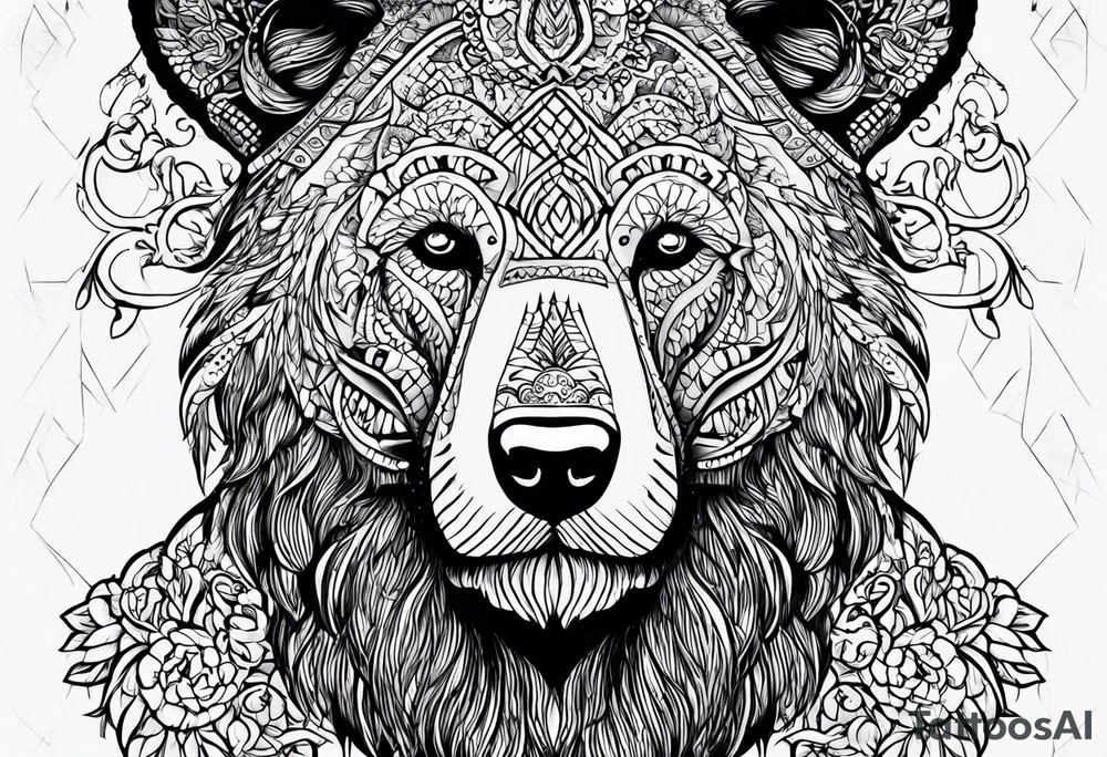 a man with a bear's head instead of a hood and a beard tattoo idea