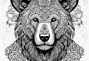 a man with a bear's head instead of a hood and a beard tattoo idea