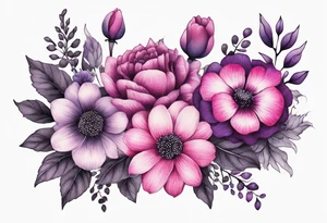 bouquets of pink and purple flowers very bright tattoo idea