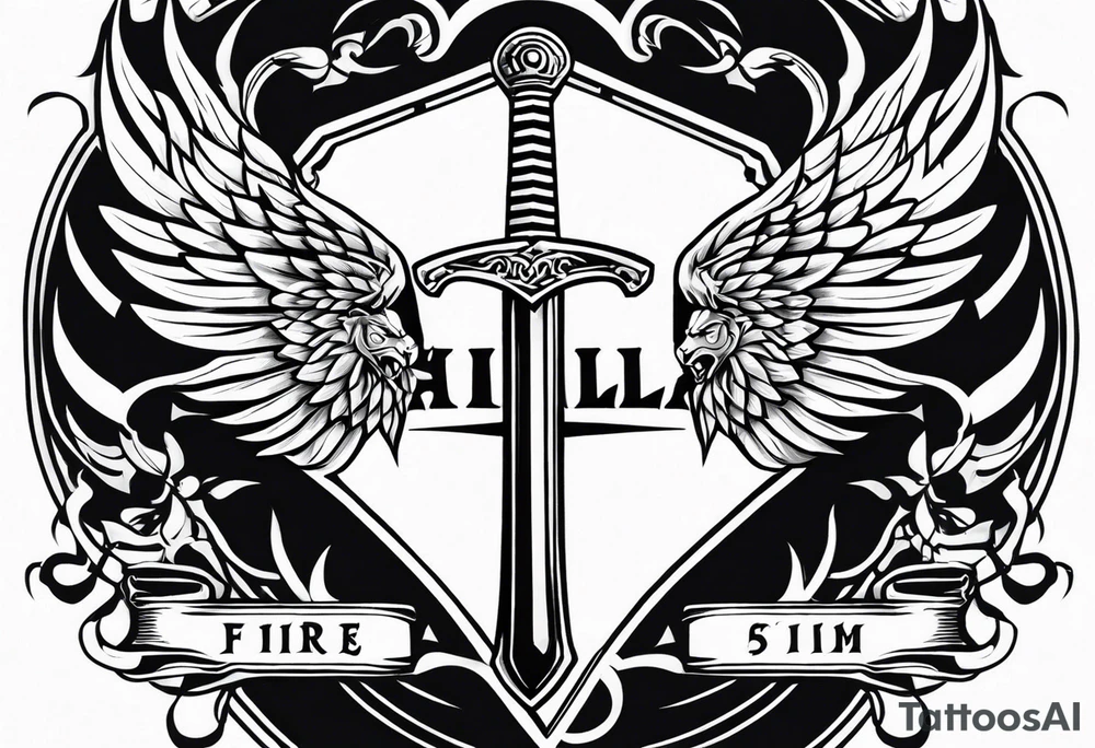 Valhalla sword fire chains shield wings tattoo idea