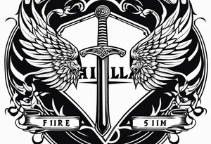 Valhalla sword  fire chains shield wings tattoo idea