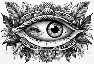 full arm sleeve tattoo with all-seeing eye and jungle plants tattoo idea