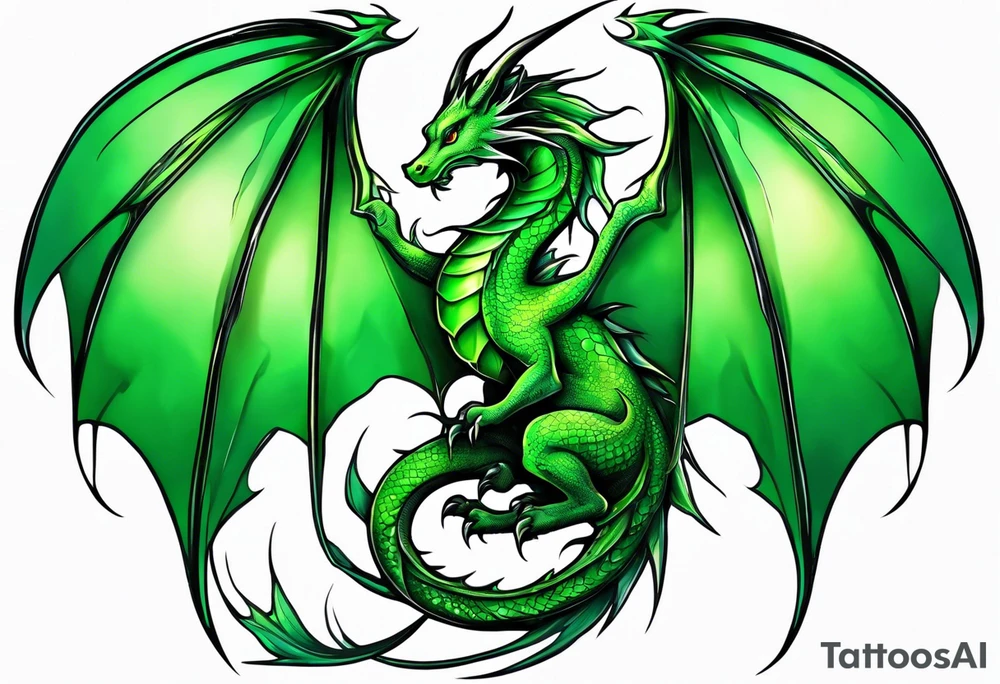 Moon fairy green dragon tattoo idea