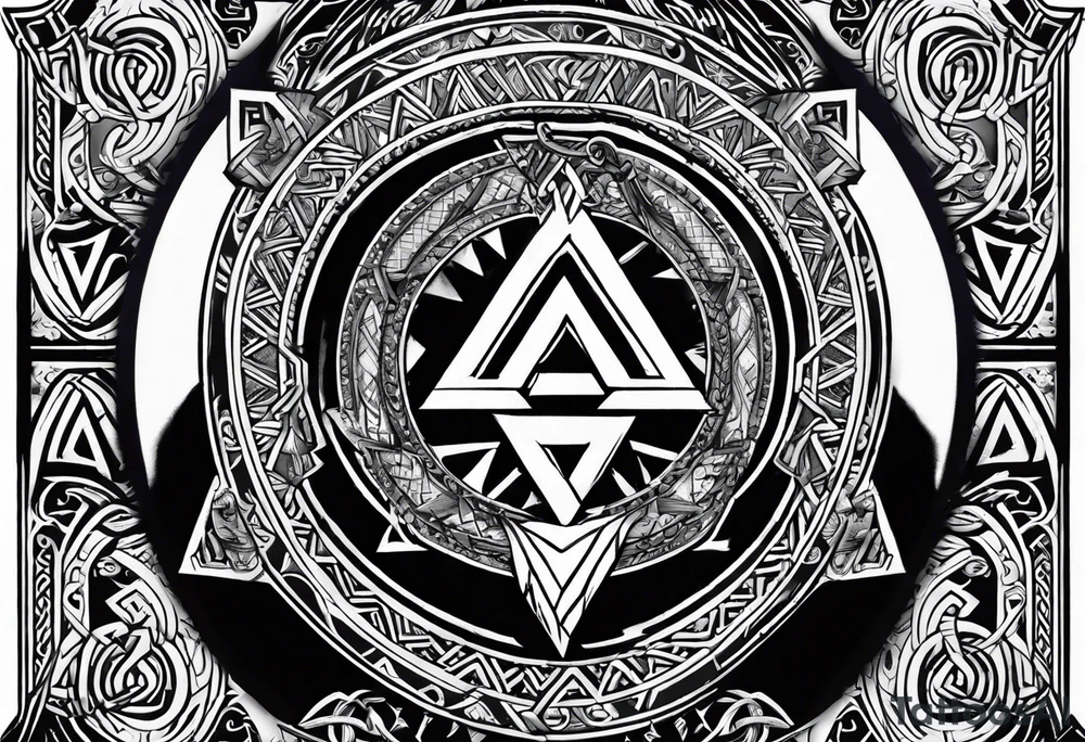 Valhalla  round 
shield axe sword valknut tattoo idea