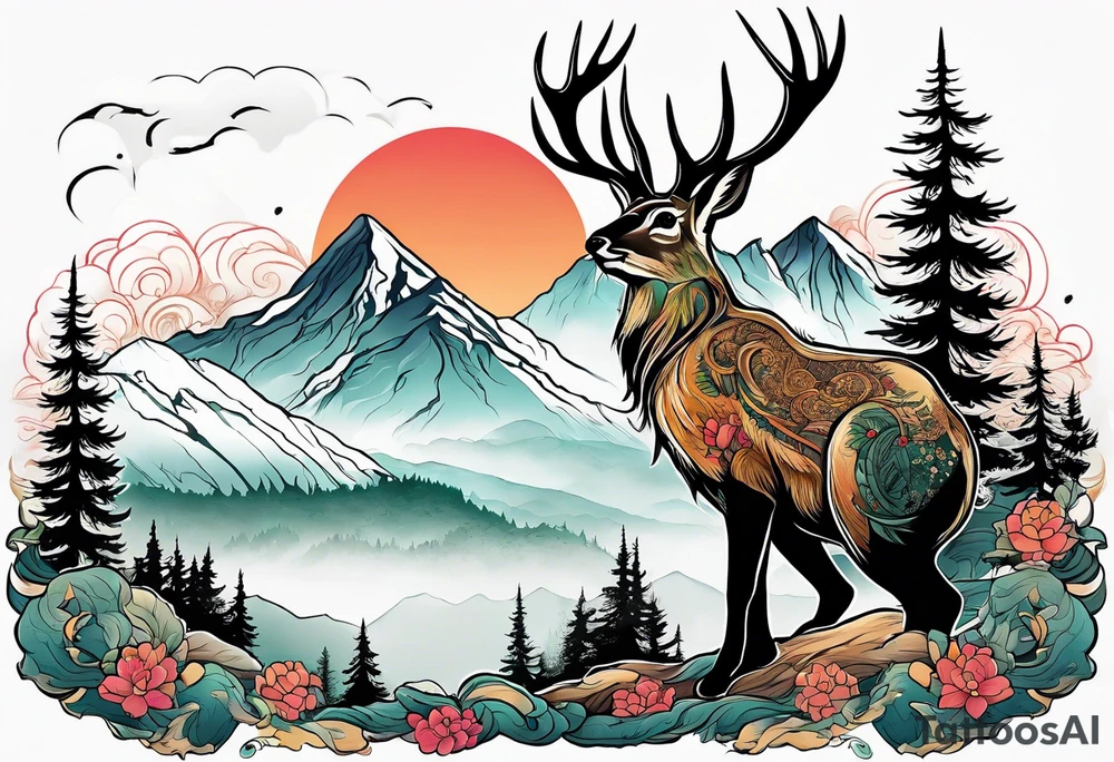 jackelope  mountain forest tattoo idea