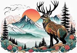 jackelope  mountain forest tattoo idea