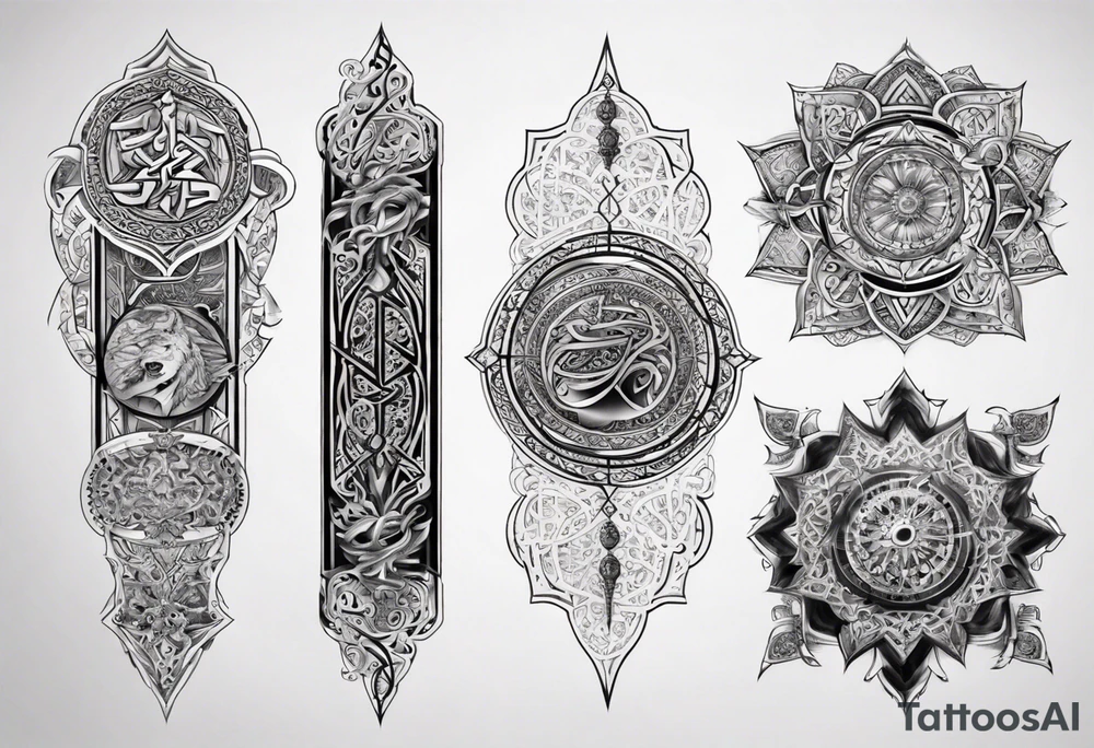 arabic sleeve realistic tattoo idea