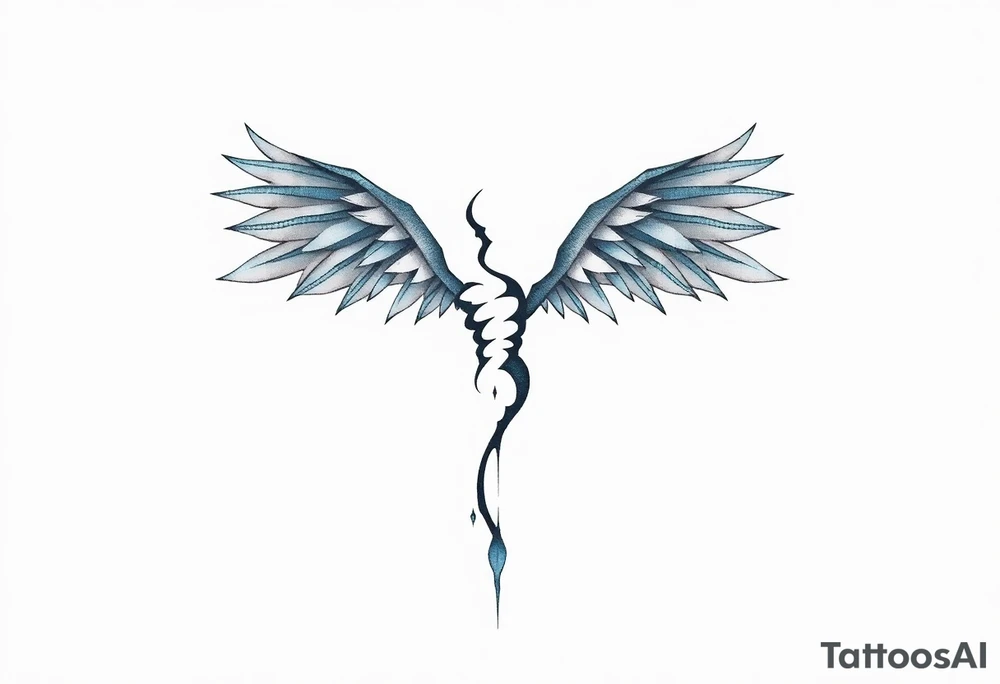 A minimalist tattoo that represents a shattered and betrayed gemini woman who fought hard throughout this year. With colors blue and black. Make it unique and rare. Without leaves and stem. tattoo idea