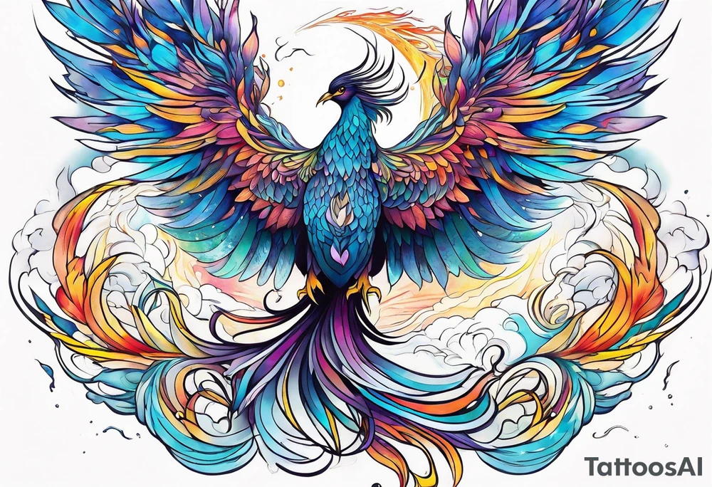 ethereal rising phoenix tattoo idea