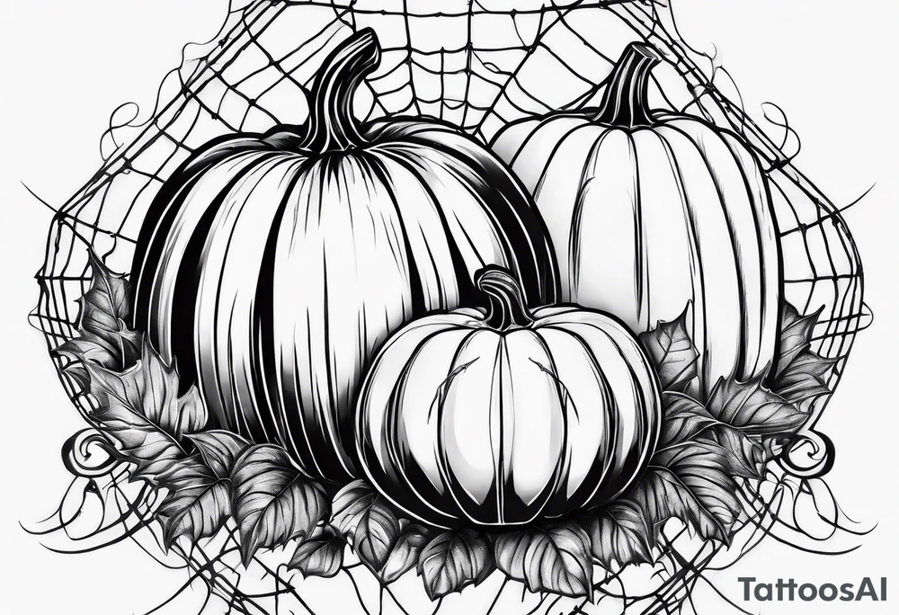 pumpkins with a spidernet in the background tattoo idea