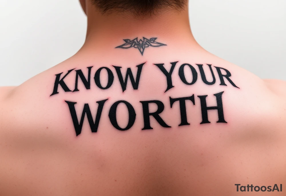 KNOW YOUR WORTH  in a fancy bold grunge font tattoo idea