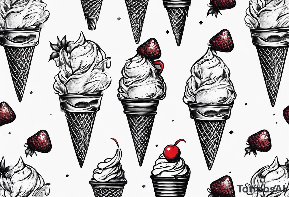 small one scoop ice cream cone with small red heart on it somewhere with unicorn tattoo idea