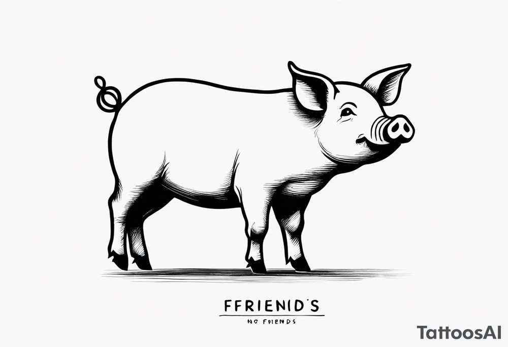 minimalist tattoo of a cute pig or piglet that contains text: "friends. not food" tattoo idea