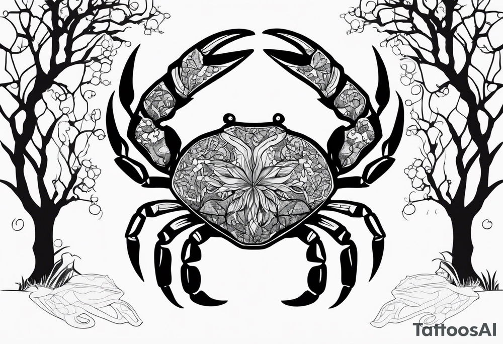 Zodiac crab on tree tattoo idea