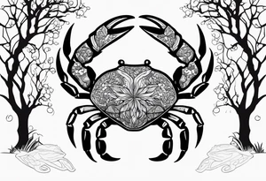 Zodiac crab on tree tattoo idea