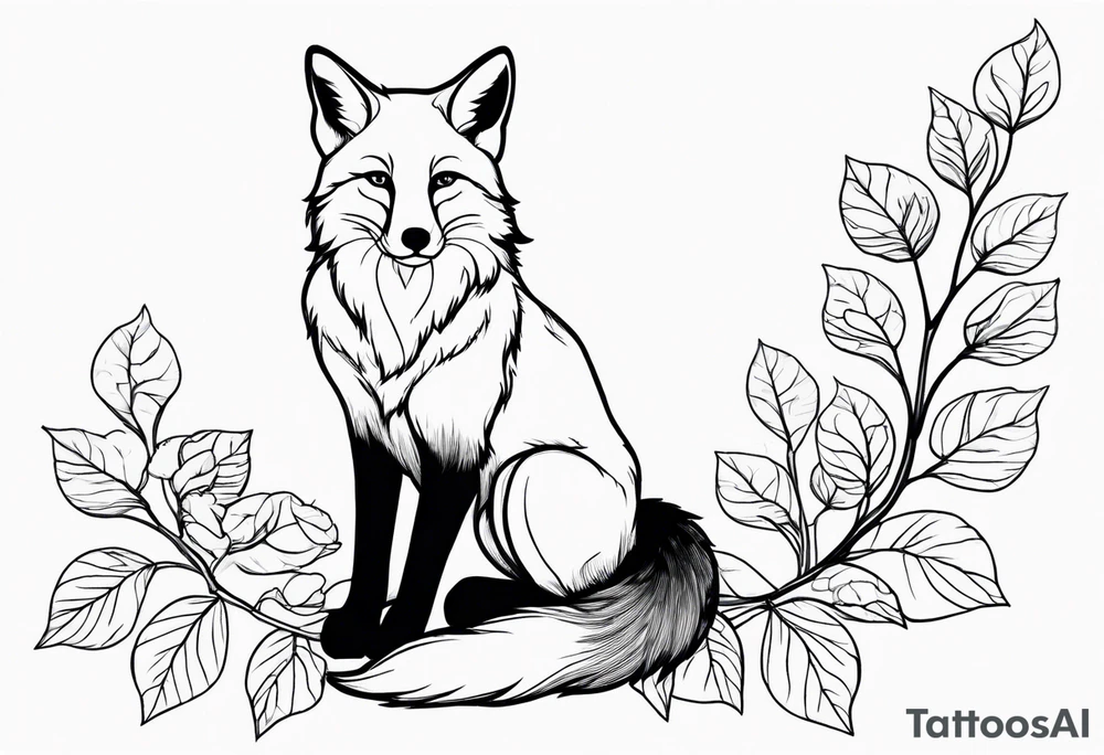 sitting fox, full body, realistic, hydrangeas tattoo idea sitting fox, full body, realistic, hydrangeas tattoo idea