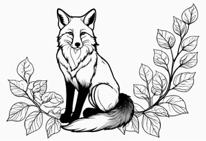 sitting fox, full body, realistic, hydrangeas tattoo idea