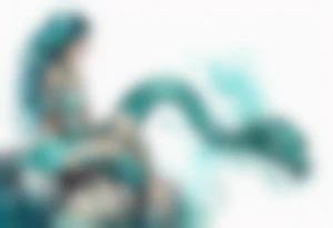 A sea serpent woman hybrid covered in turquois scales sitting on rocks by the ocean tattoo idea