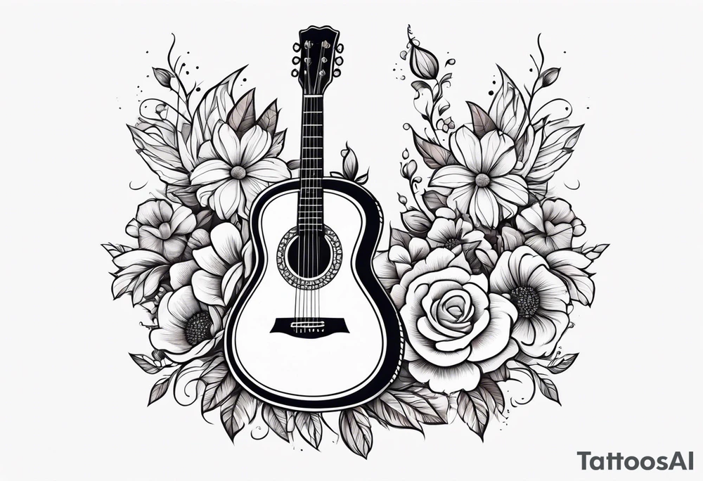 guitar with flowers simple design traditional vintage tattoo idea