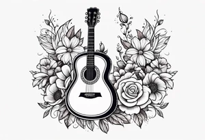 guitar with flowers simple design traditional vintage tattoo idea