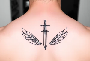 Laurel crown wreath surrounding sword and wings tattoo idea