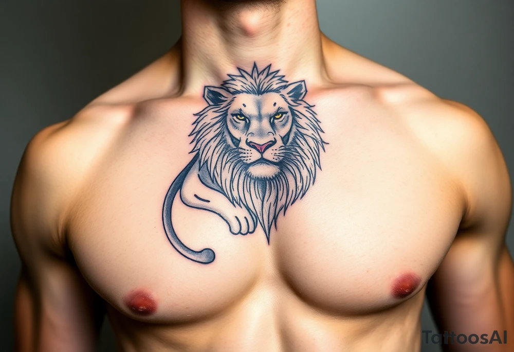 lion on one pec tattoo idea