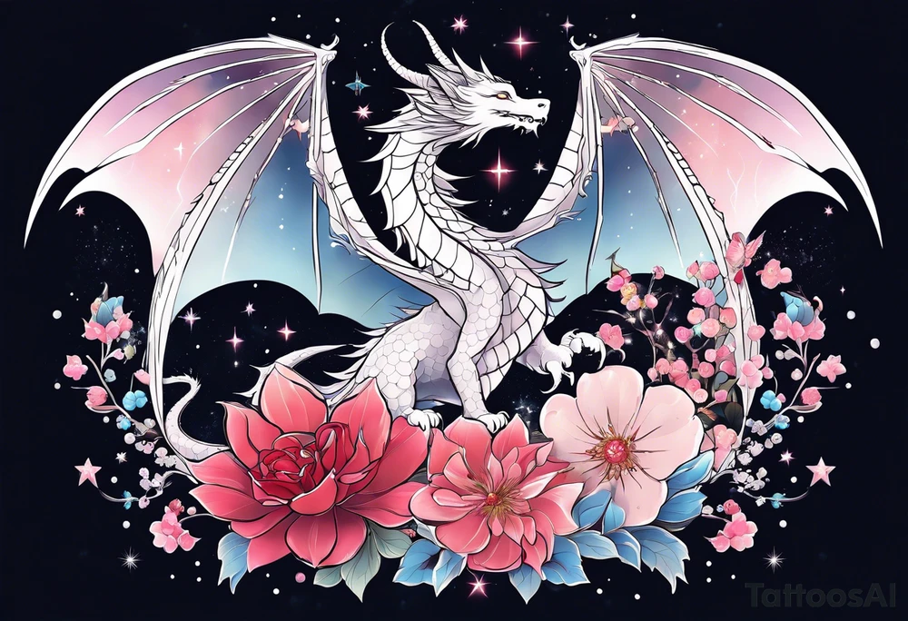 Constellation, wing , snow , cross , dragon female japan kawaii , flower tattoo idea
