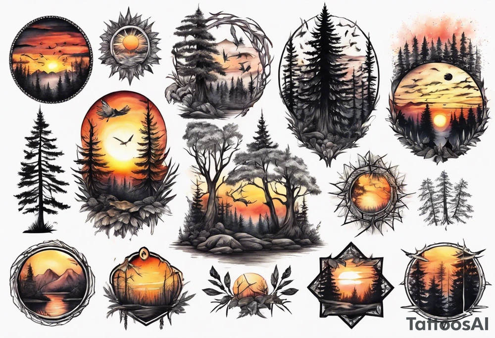 sunset in the forrest tattoo idea