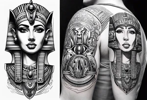 Sleeve with cleopatra, Horus and a Egyptian cat tattoo idea