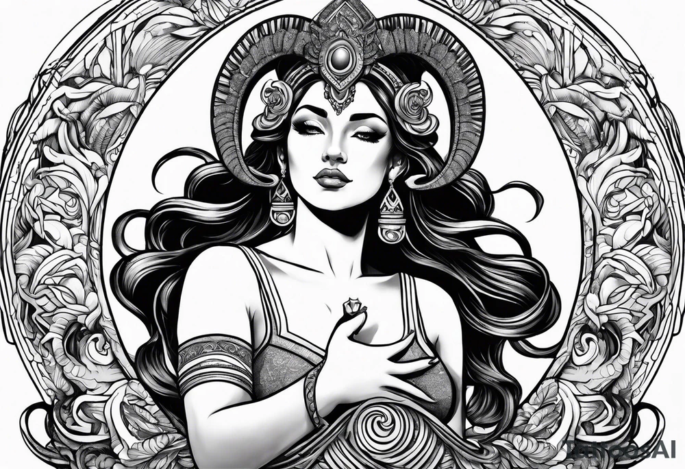 Aries goddess with ram horns tattoo idea