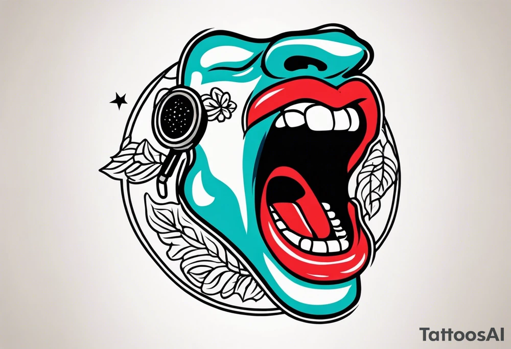 traditional vintage tattoo of mouth singing in microphone simple tattoo idea