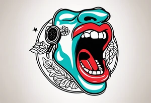 traditional vintage tattoo of mouth singing in microphone simple tattoo idea