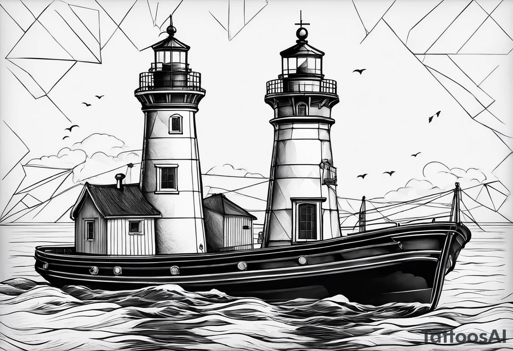phare maritime dans un bateau a voiles. tattoo idea