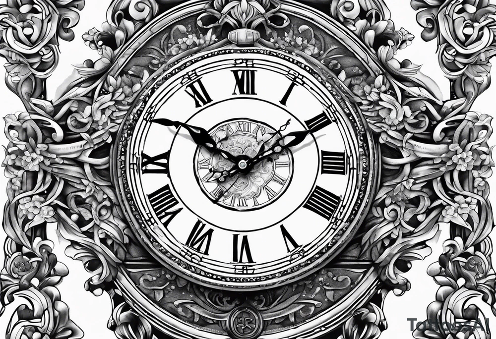 Greek god, clock, rosary tattoo idea