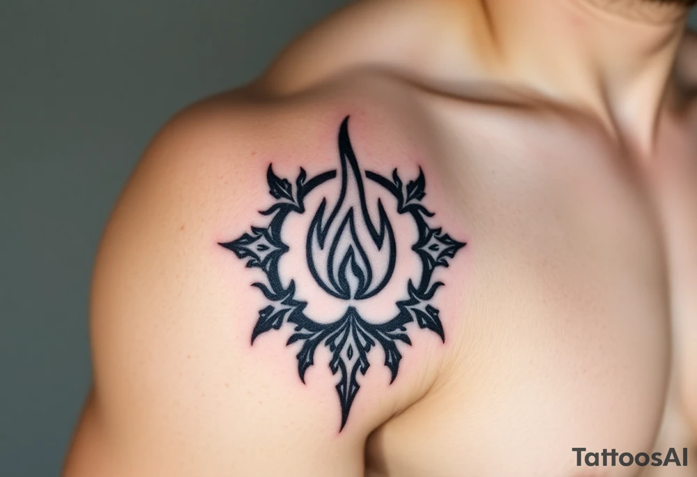 a flame imprisoned in a roots circle tattoo idea