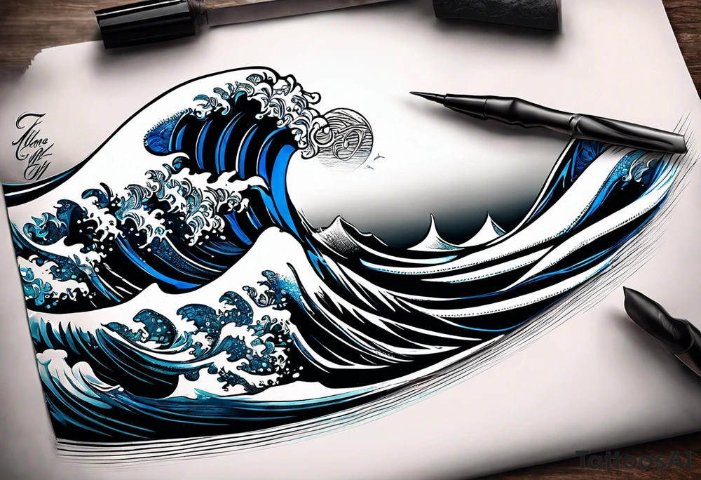 waves with "come what may" written underneath in cursive for forearm tattoo idea