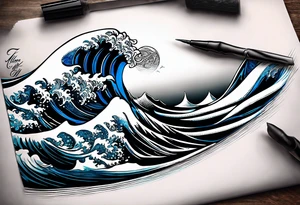 waves with "come what may" written underneath in cursive for forearm tattoo idea