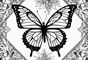 Simple butterfly on Indra's diamond network background tattoo idea