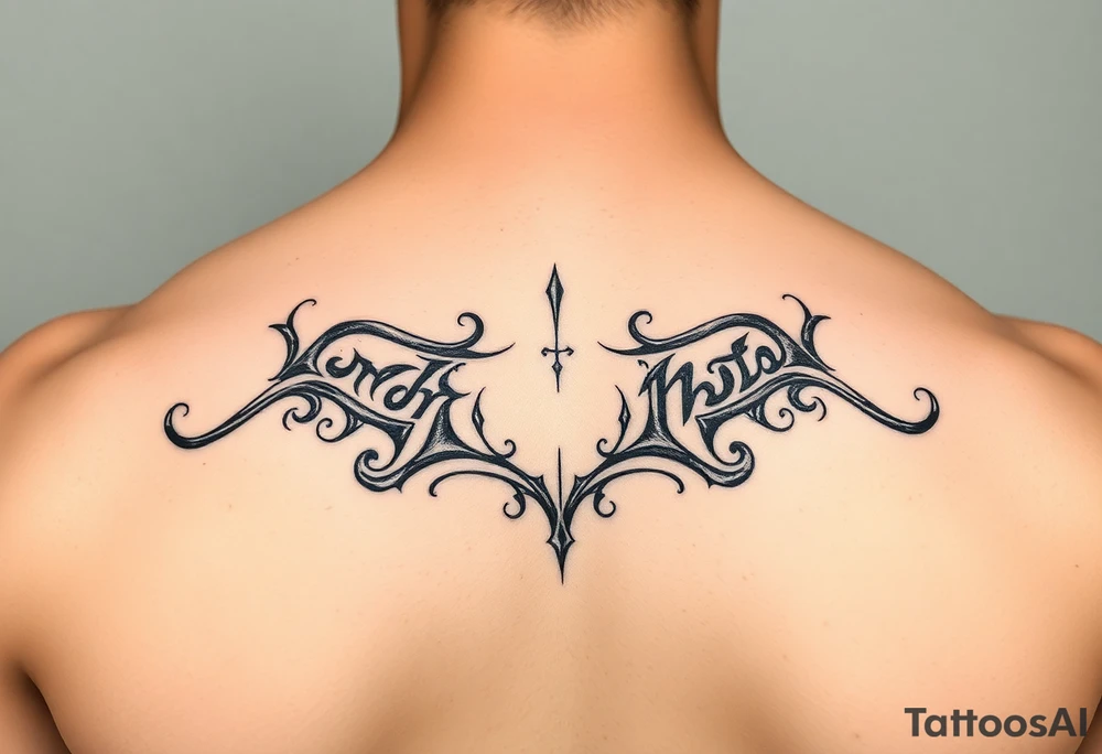 tribal open letter scroll tattoo idea