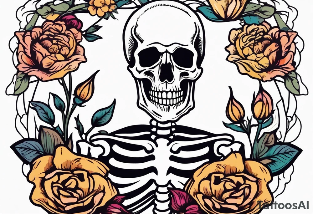human skeleton

old school vintage simple traditional design surrounded by vintage flowers


bold color simple tattoo idea