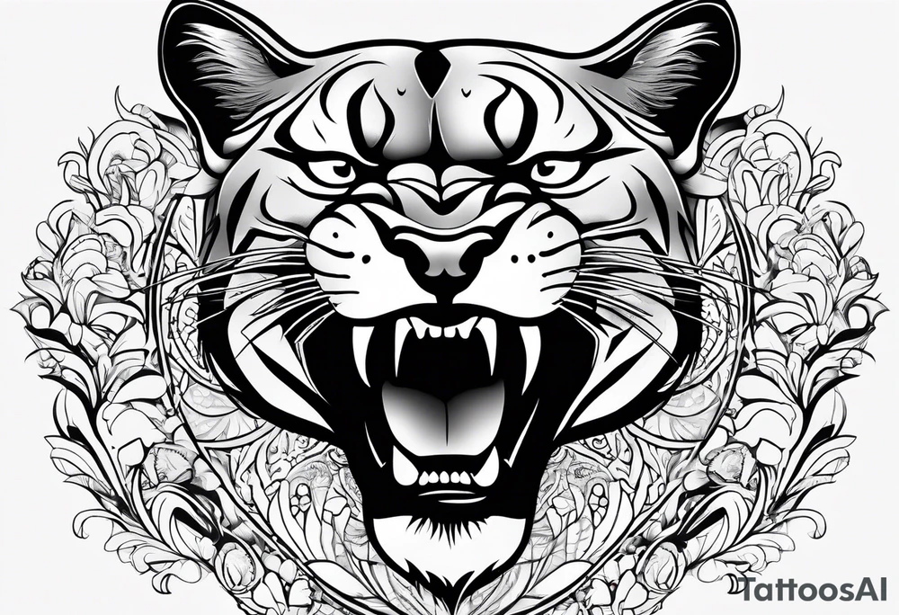 mountain lion face, teeth showing tattoo idea