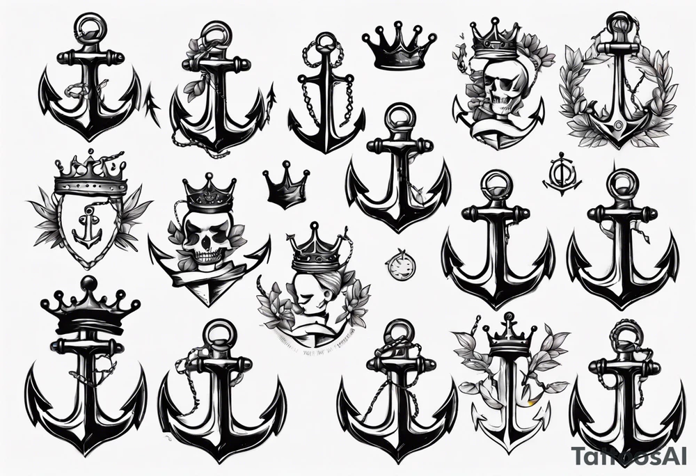 Anchor with a crown on top tattoo idea
