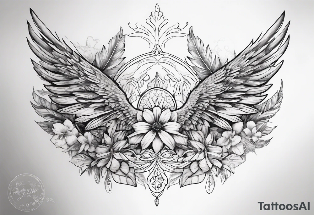 wing, flower, palm, sea tattoo idea