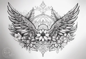 wing, flower, palm, sea tattoo idea