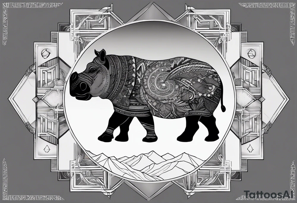 Very asymmetrical, +geometric pattern, with realistic full moon, with hippo,+tribal, +geometric, +inkart , +blackwork, +grey scale, + sketch
with wintersweet flower bud, +for men, detailed layering , combined favourite , tattoo idea