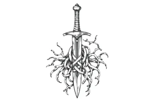 Armband tattoo of a single sword with covered in a Celtic knot roots tattoo idea