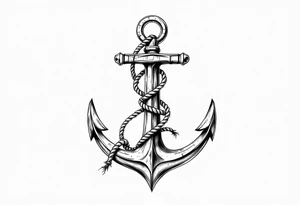 weathered anchor wrapped in nautical rope with sea waves tattoo idea