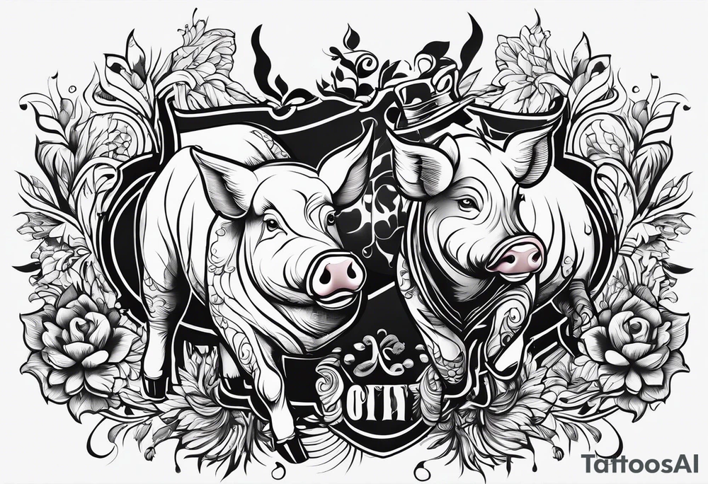 pig, cow, chicken and human handprints tattoo idea